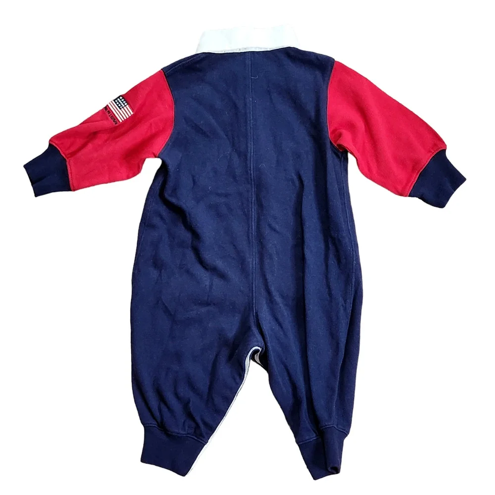 Ralph Lauren Infant One Piece Outfit Red Blue Flag Small 3-6 Months Vintage NWT